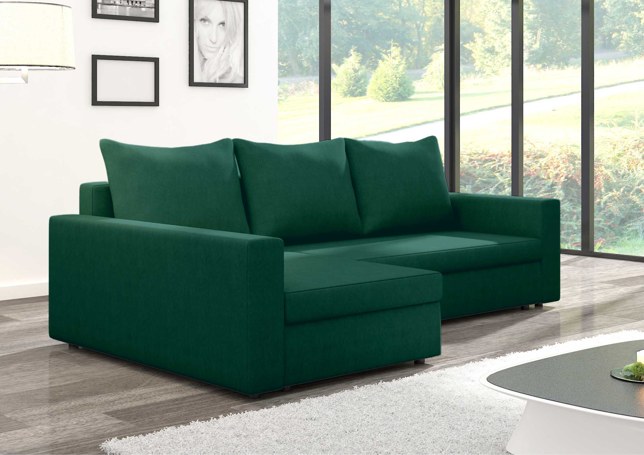 Klasyczny zielony narożnik rozkładany